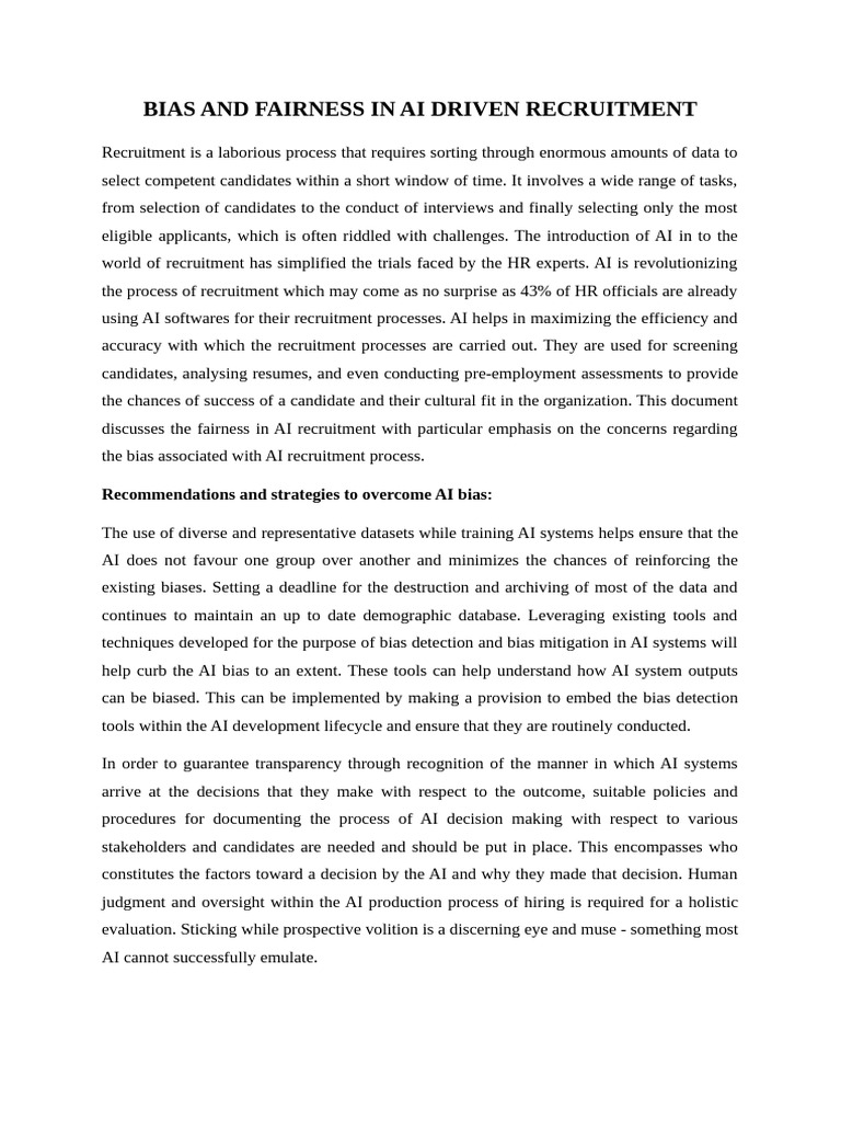 Bias And Fairness In Ai Driven Recruitment Pdf