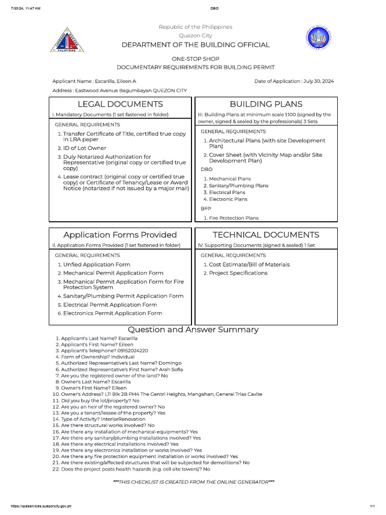 QC Building Permit Requirements | PDF