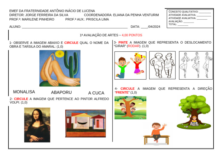 Avaliação de Artes 2º Ano | PDF