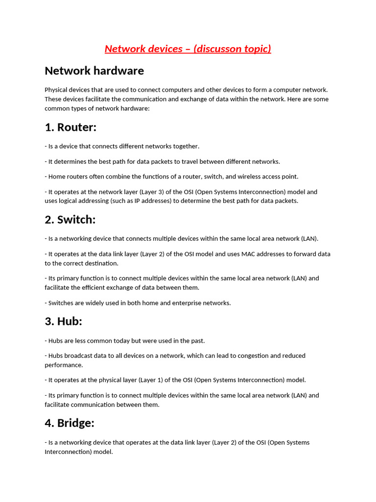Network Devices - (Discussion Topic) - EN Poznámky | PDF