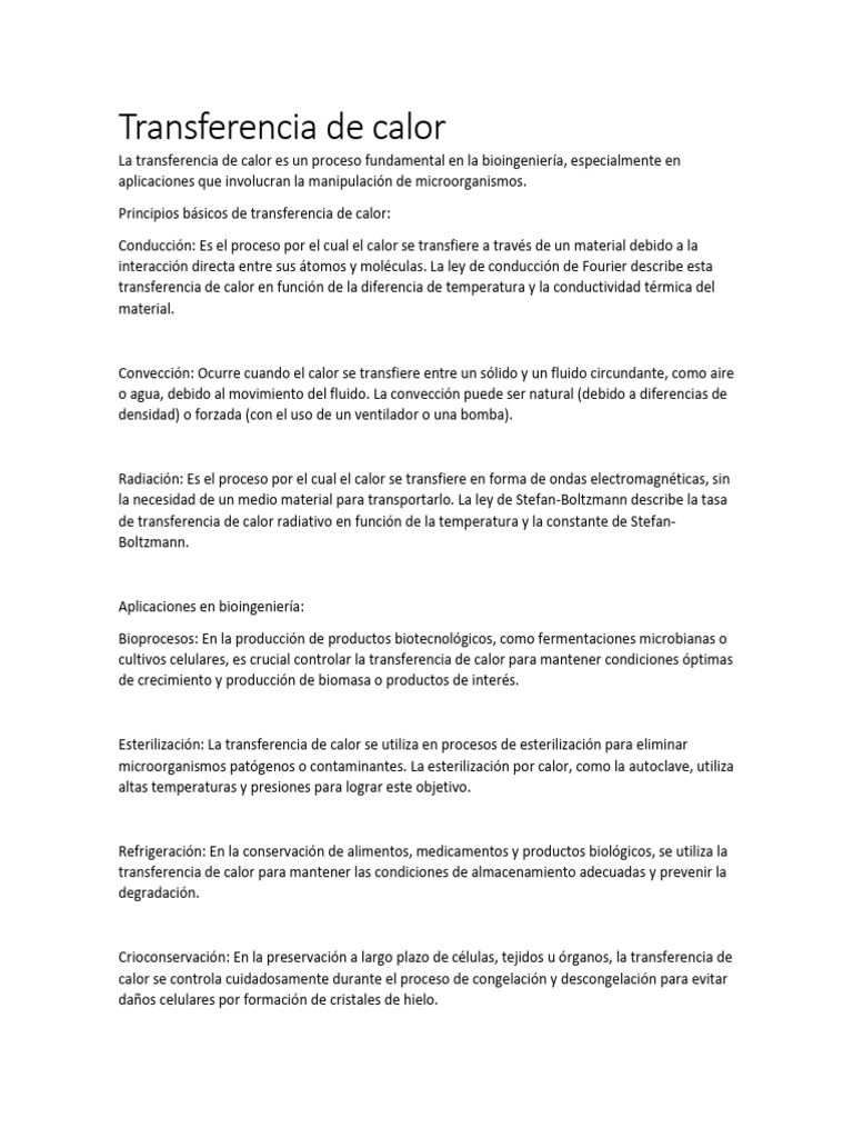 Transferencia de Calor en Bioingeniería | PDF | Transferencia de calor ...