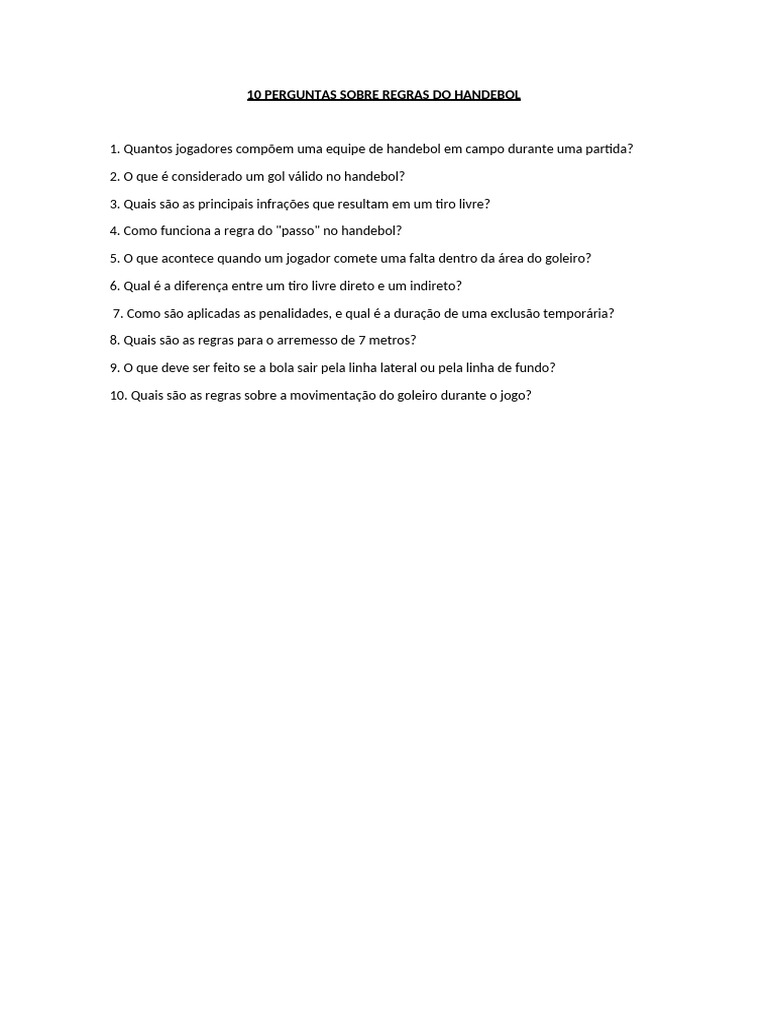 10 Perguntas Sobre Regras Do Handebol | PDF
