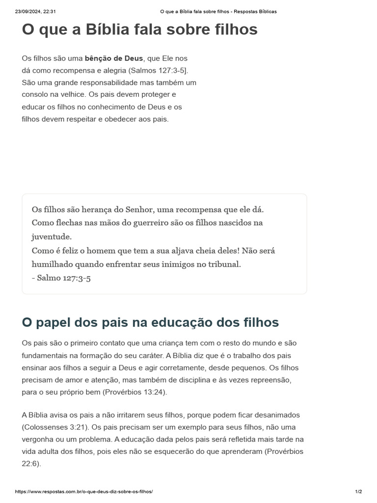 O Que A Bíblia Fala Sobre Filhos - Respostas Bíblicas | PDF
