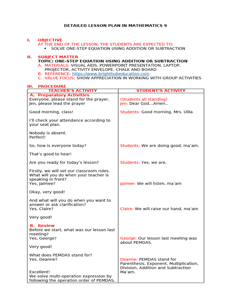 DETAILED LESSON PLAN IN MATHEMATICS 9 Queenie | PDF
