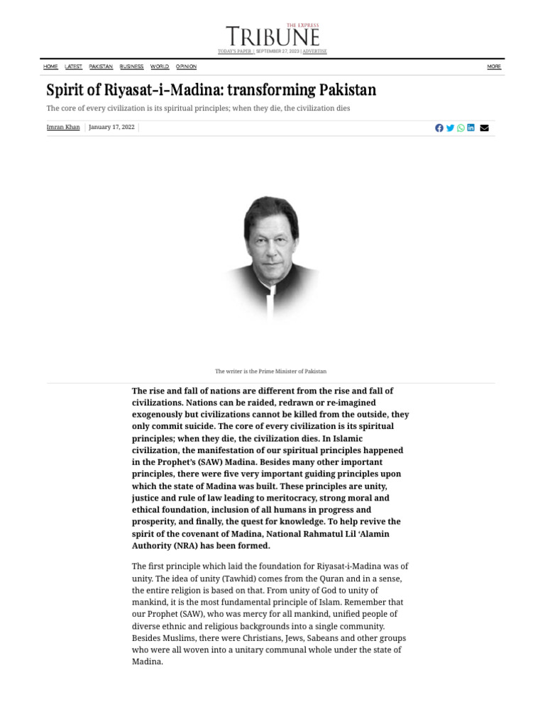 Spirit of Riyasat-i-Madina - Transforming Pakistan | PDF | Tawhid ...
