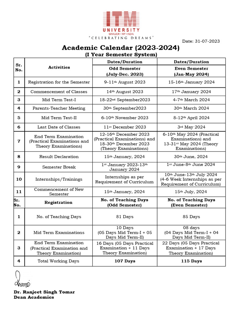 Academic Calender 2023 24 FINAL - 10.06.2024 | PDF