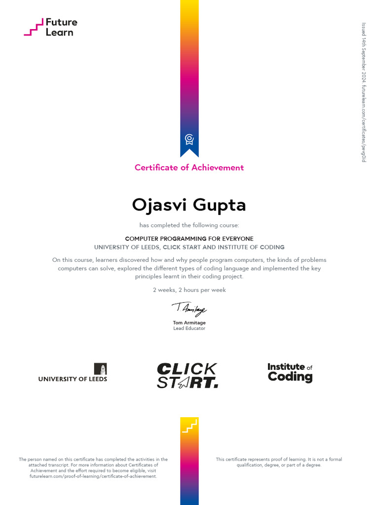 Computer-programming-For-everyone Certificate of Achievement Pevg0id | PDF