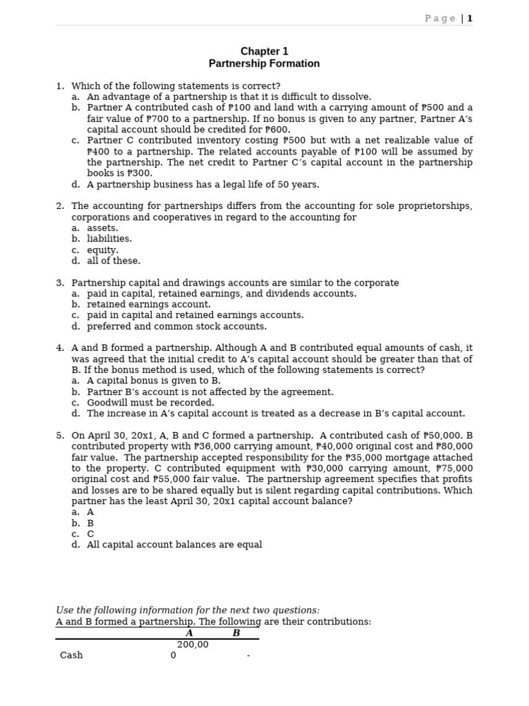Chapter 1 - Partnership Formation | PDF