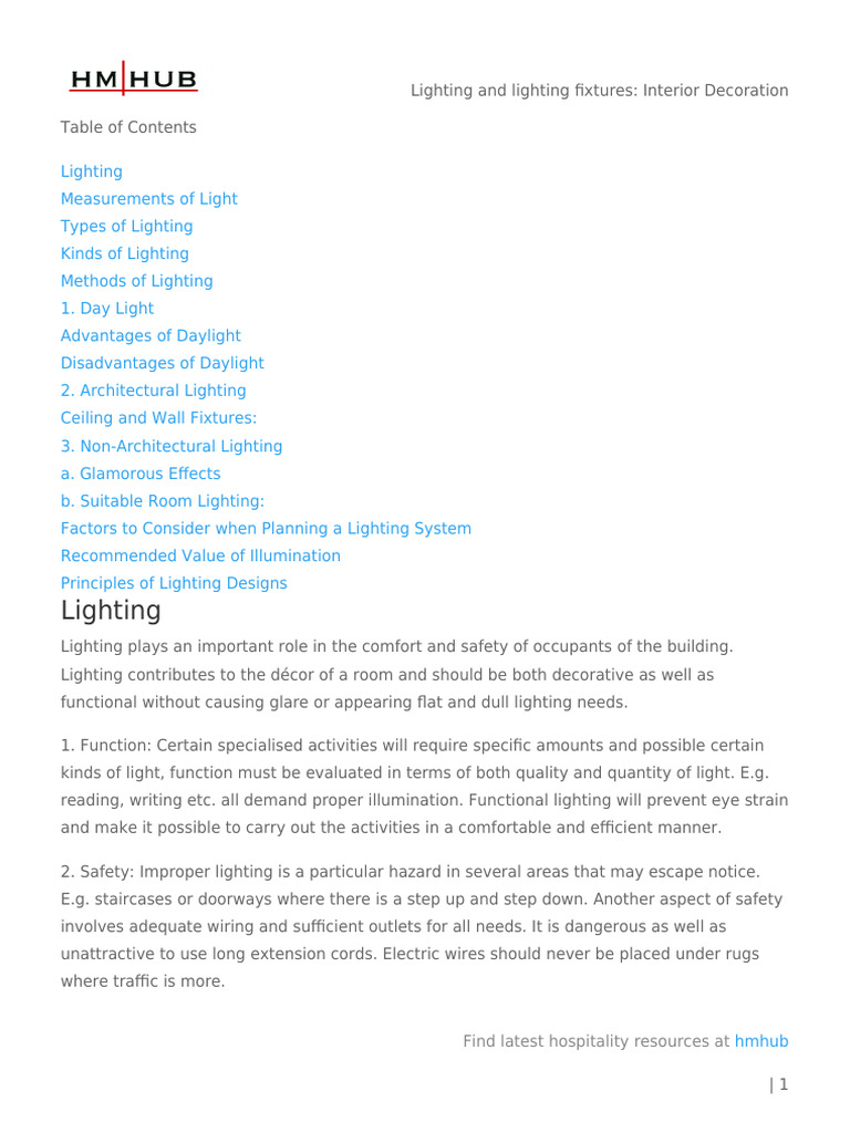 Lighting and Lighting Fixtures - Interior Decoration | PDF | Lighting | Art
