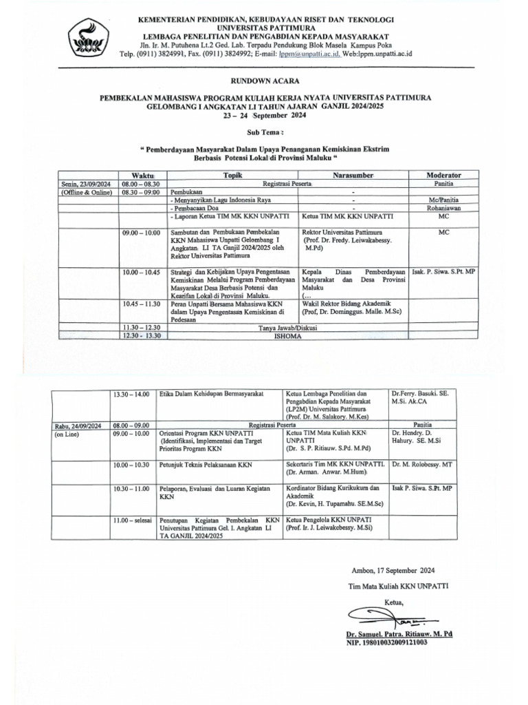 Rundown Pembekalan KKN | PDF
