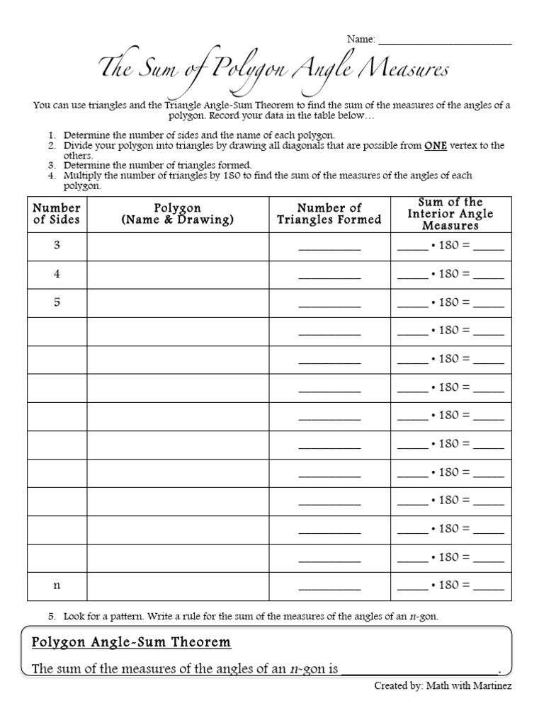 The Sum of Polygon Angle Measures | PDF