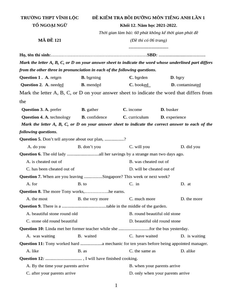 Ma de 121 and Dap An Chi Tiet | PDF