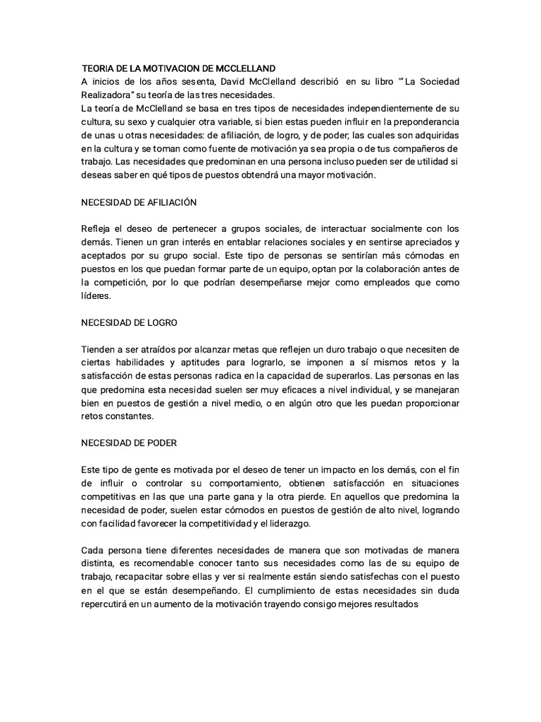 Teoría de La Motivacion | PDF | Motivación | Motivacional