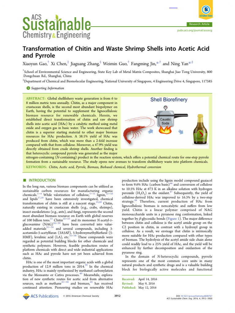 Gao Et Al 2016 Transformation of Chitin and Waste Shrimp Shells Into ...