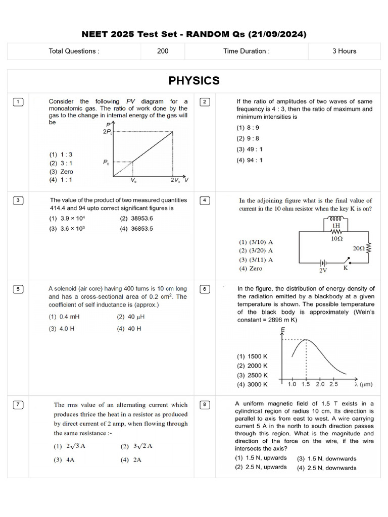 NEET 2025 Random Question Set | PDF | Standardized Tests | Student ...