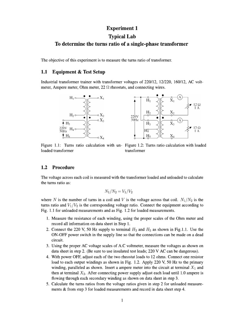 Lab 01 Transformer Turns Ratio | PDF