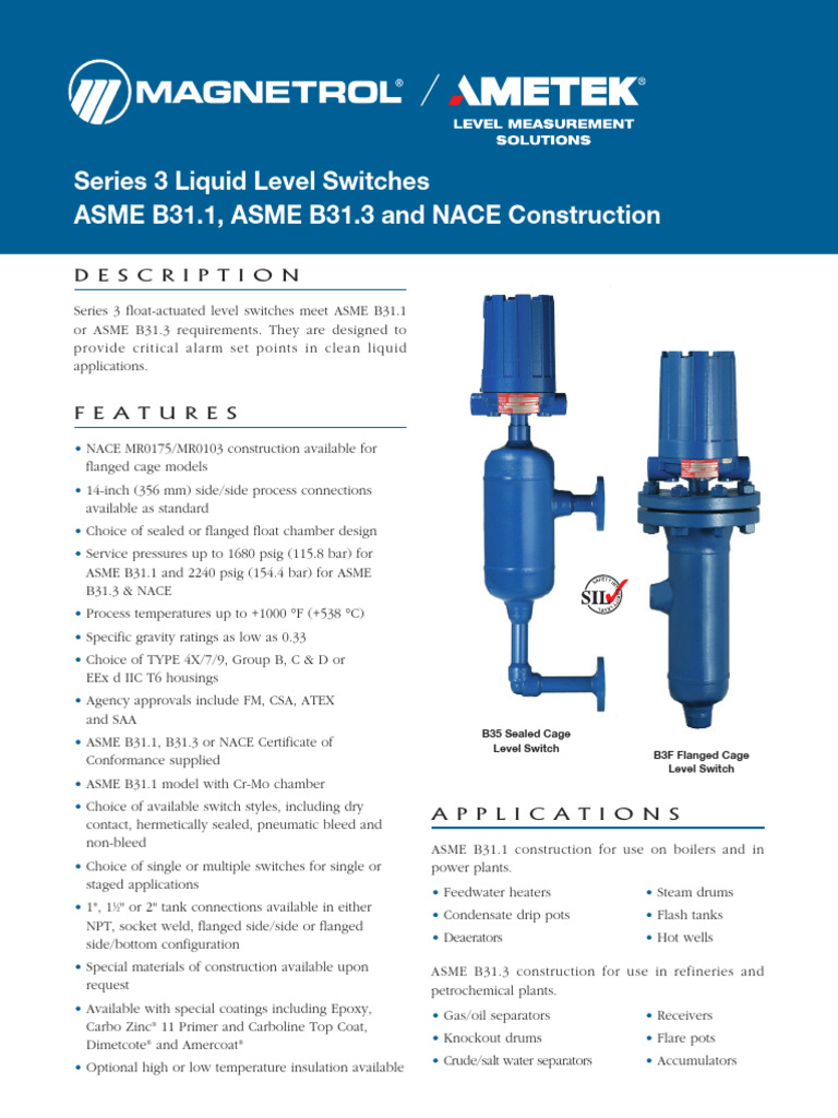 46-123 Series 3 Liquid Level Switches | PDF | Welding | Construction