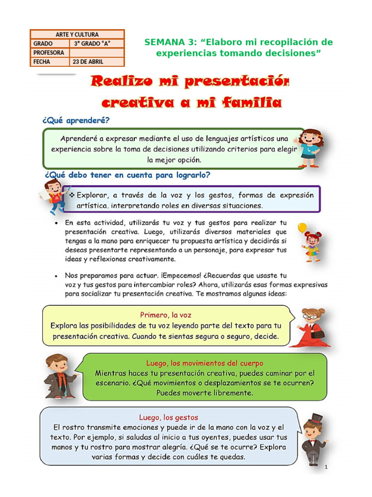 Arte y Cultura - Realizo Mi Presentacion Creativa A Mi Familia | PDF
