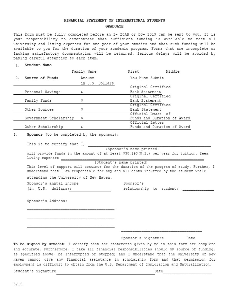 Financial Statement of International Students Graduate | PDF