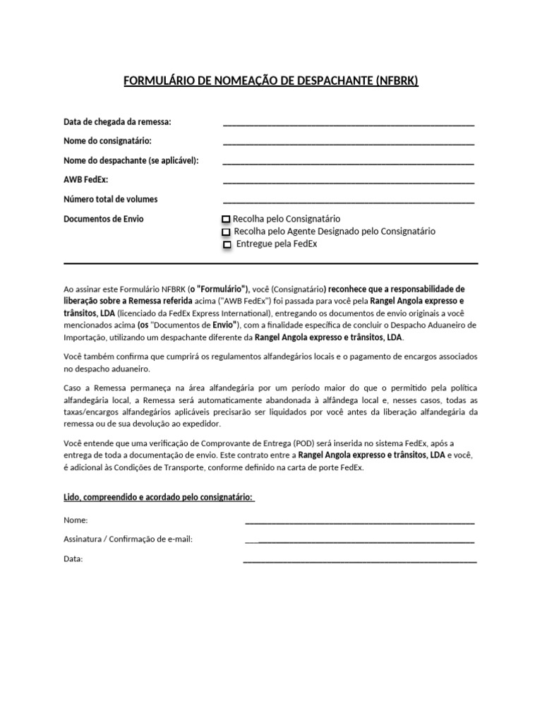 NFBRK Form - Fedex-Pt | PDF