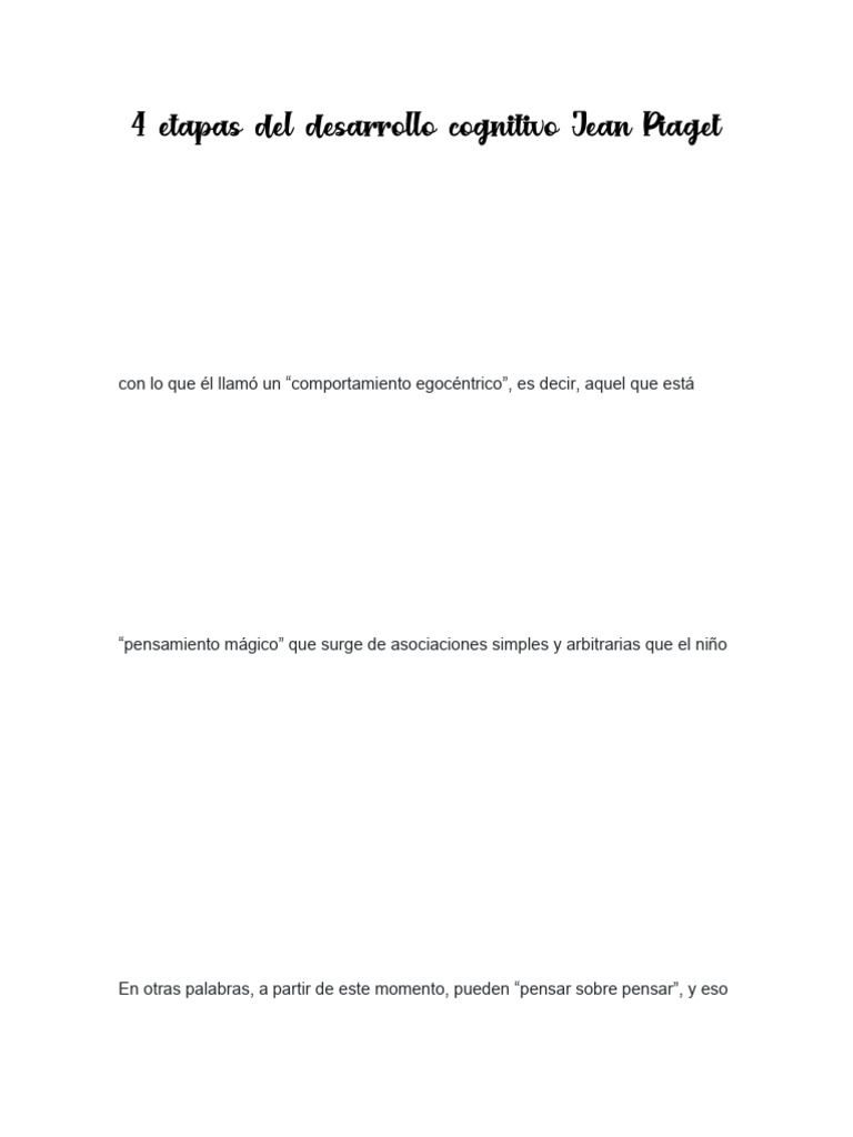 4 Etapas Del Desarrollo Cognitivo Jean Piaget | PDF | Pensamiento ...
