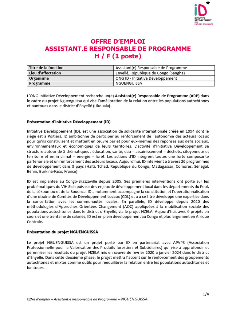 Offre D'emploi - Assistant Responsable de Programme | PDF