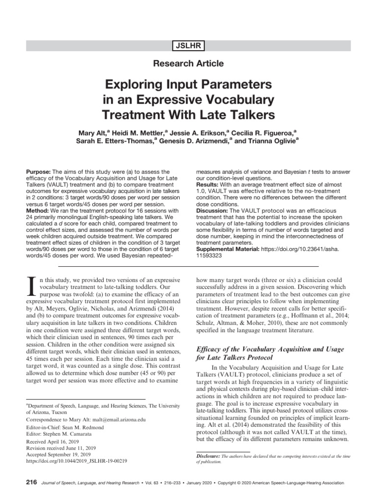 Alt Et Al 2020 Exploring Input Parameters in An Expressive Vocabulary ...