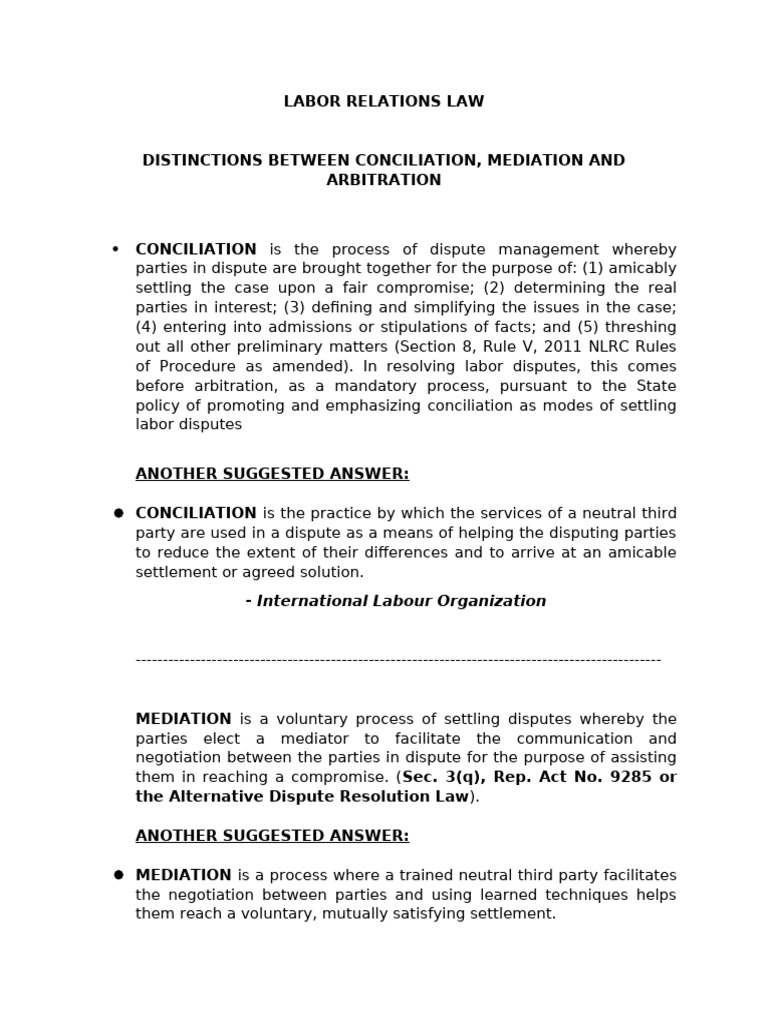 Conciliation, Mediation, and Arbitration Explained | PDF