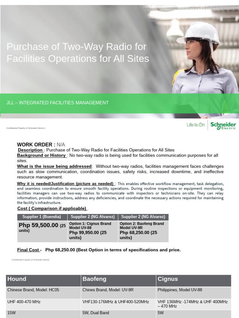 Purchase of Two-Way Radio For Facilities Operations For All Sites | PDF