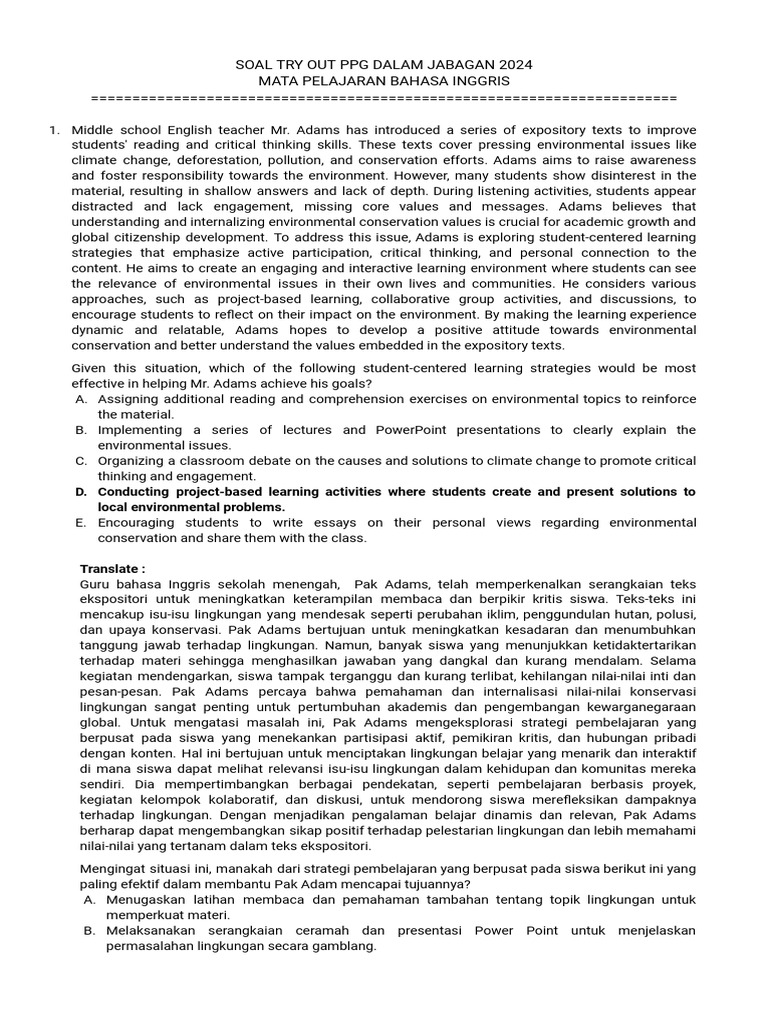 Soal Try Out Ppg Daljab 2024 Pdf