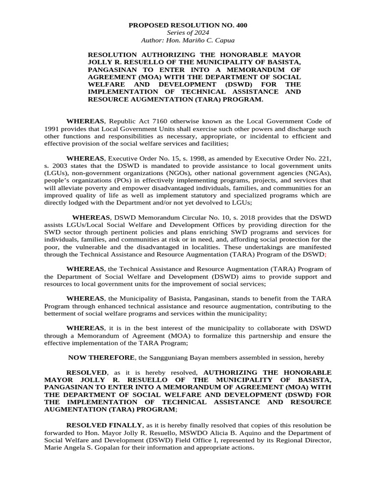 MOA With DSWD | PDF