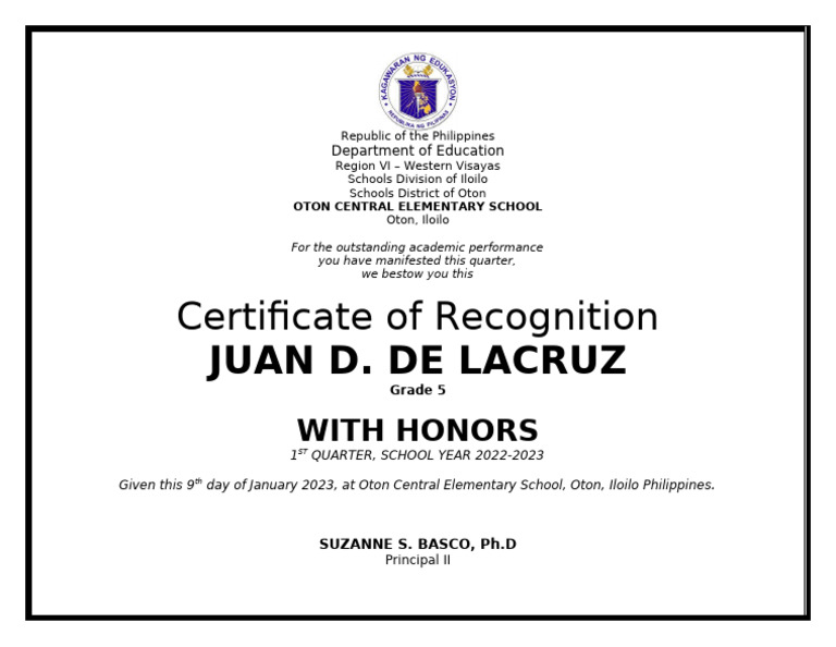 Official Certif For Recognition SY 2022 2023 | PDF