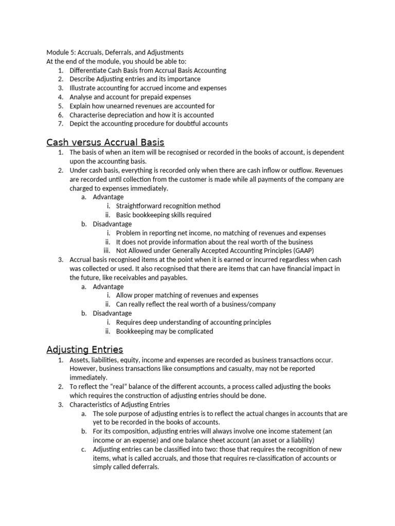 Notes On Accruals, Deferrals, and Adjusting Entries | PDF