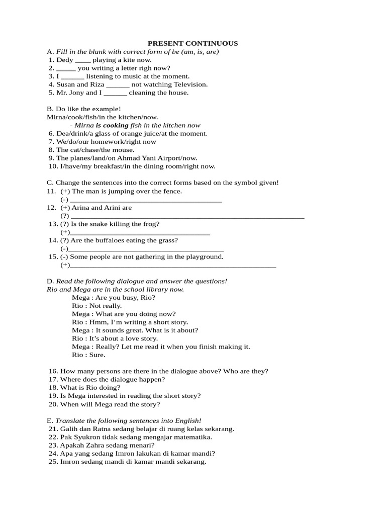 Latihan Present Continuous Pdf