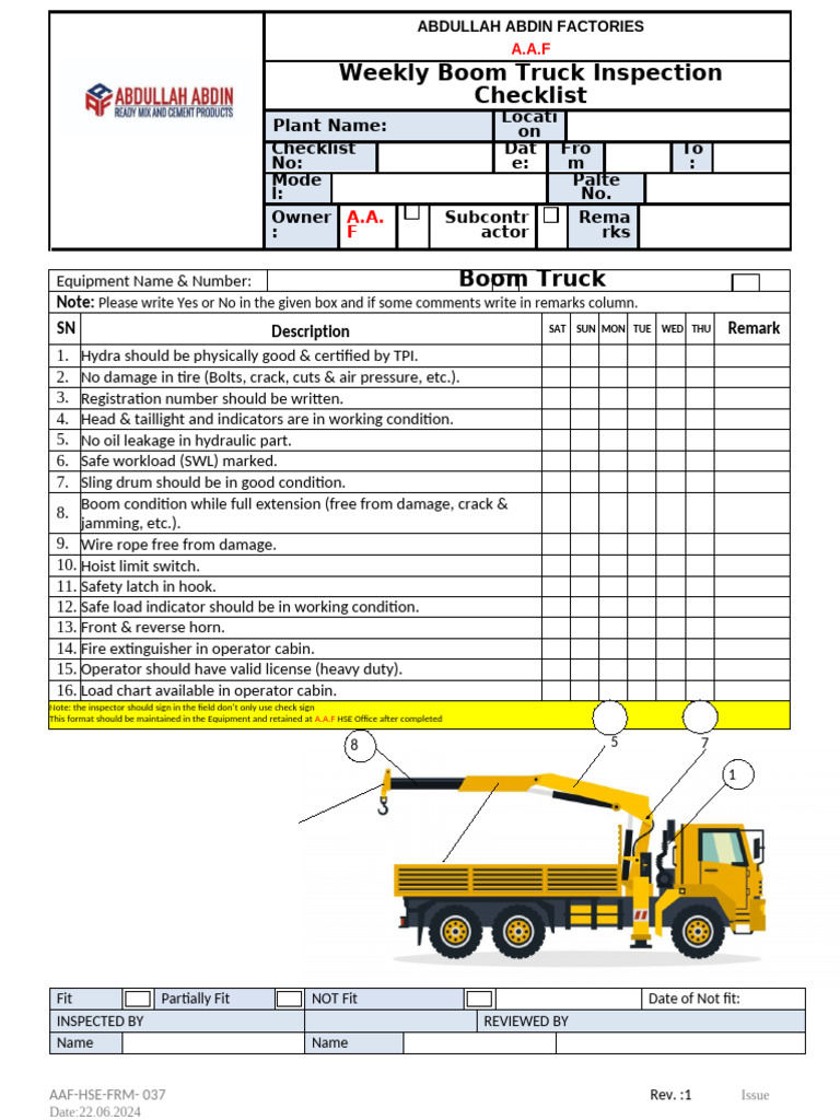 AAF-HSE-FRM-037-Boom Truck-Rev-001 | PDF