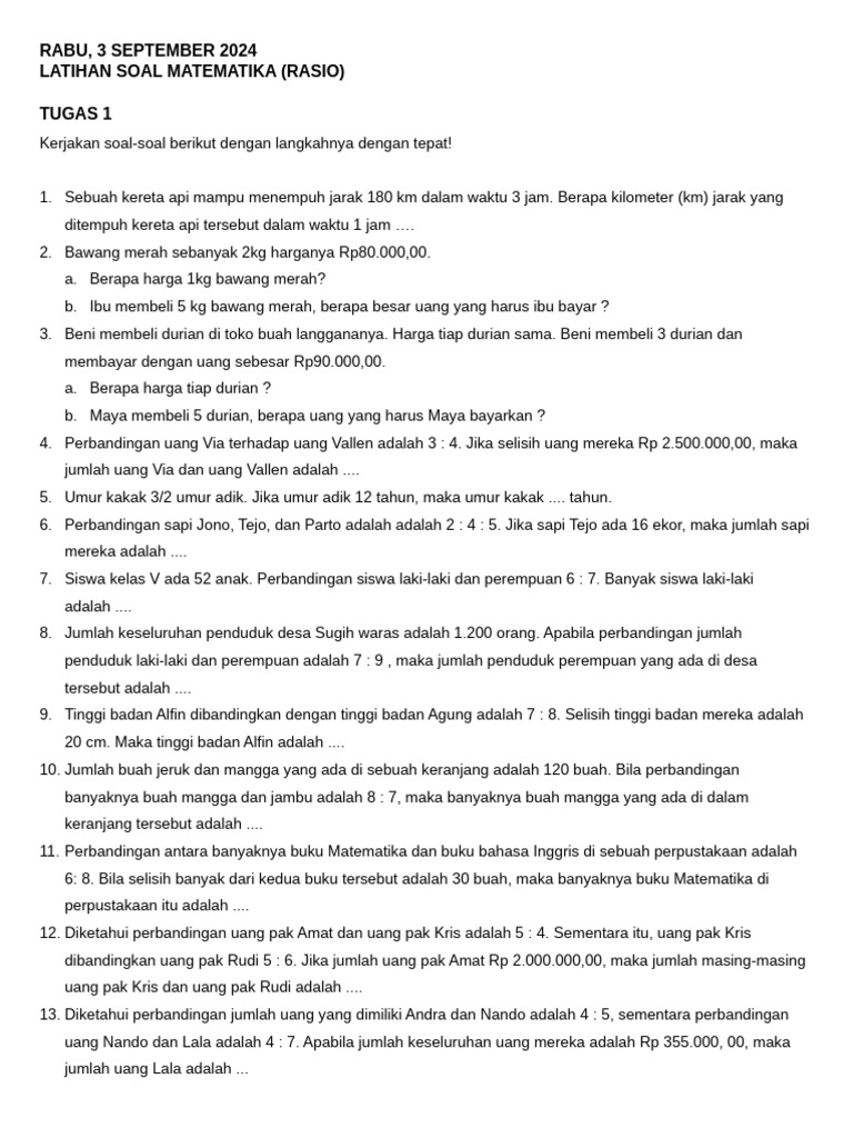 Latihan Soal Rasio 1 | PDF