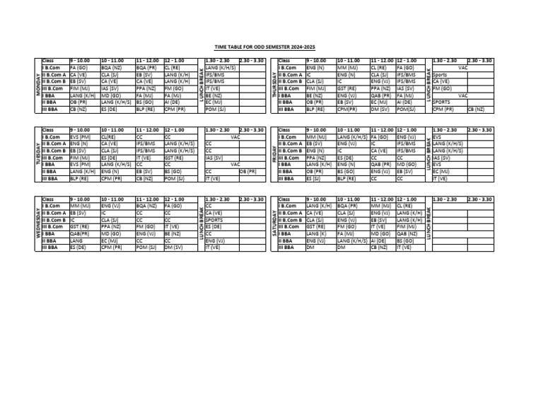 Time Table-ODD 2024-25 | PDF