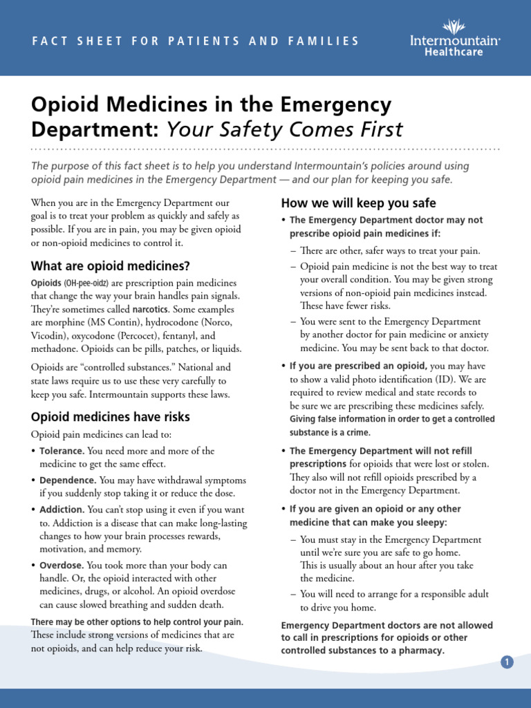 Opioid Medicines in The ED Fact Sheet | PDF