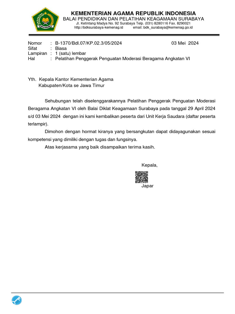 1370 - Surat Pengembalian PPMB VI | PDF