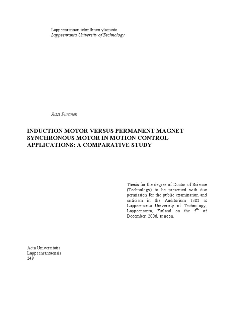 Induction Vs Permanent Motors PDF Electric Motor Power