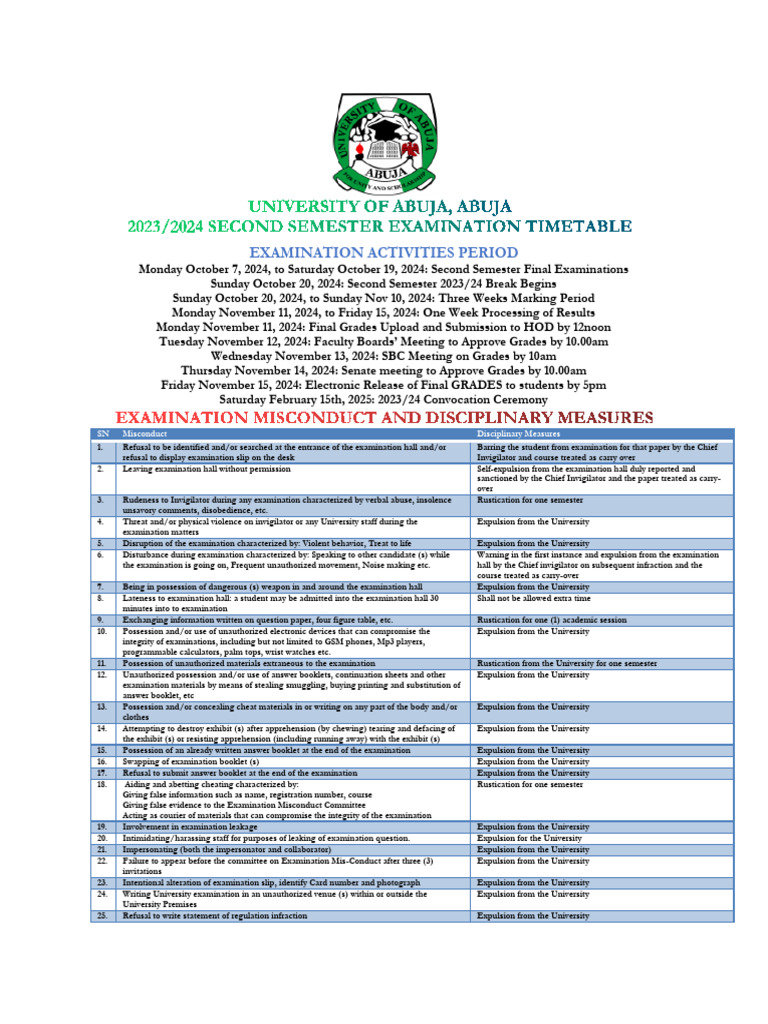 UofA FINAL 2023 - 2024 2nd Semester Exam Timetable - 15 September 2024 ...