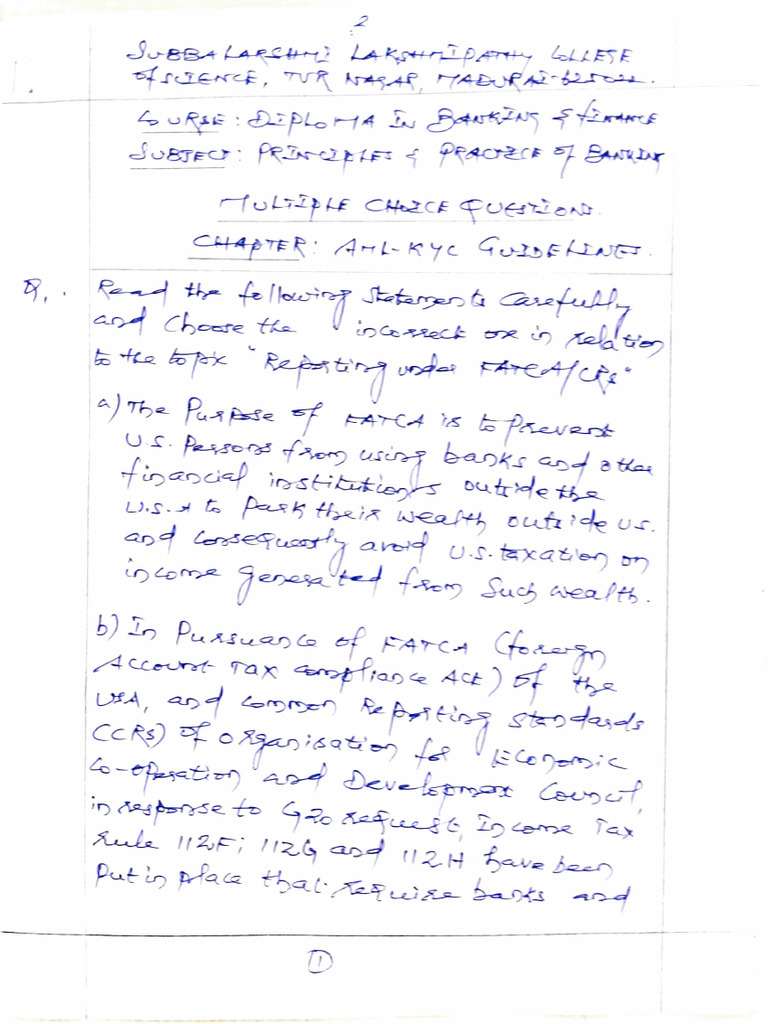 DBF Aml Kyc Mcqs With Answer Key | PDF