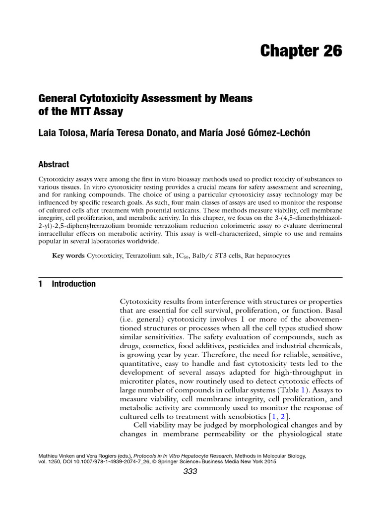 General Cytotoxicity Assessment by Means of The MTT Assay 2015 | PDF
