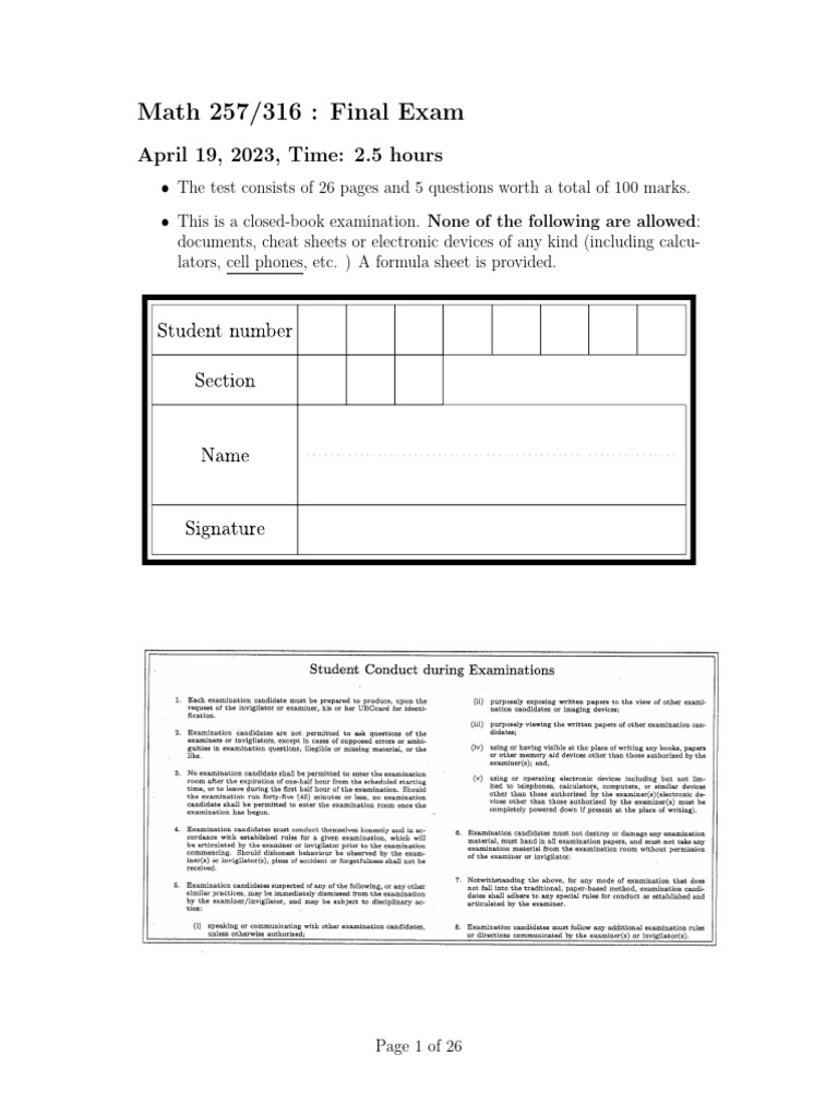 Math257 316 Final April 2023 | PDF