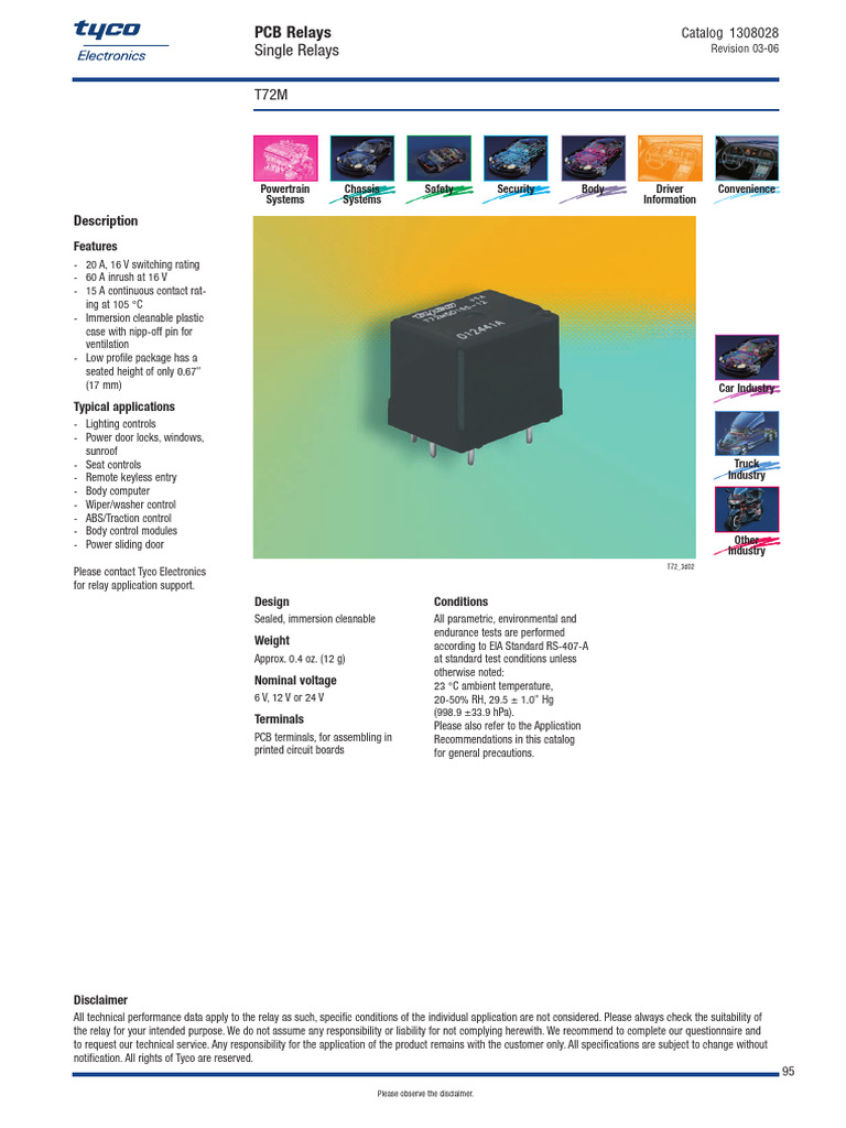 Tyco T72M Relay Specifications | PDF | Relay | Switch