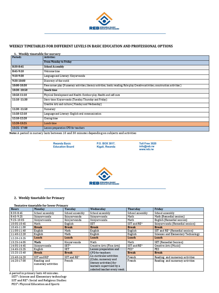 Year 3 Weekly Timetable Overview | PDF | Professional Development | Rwanda