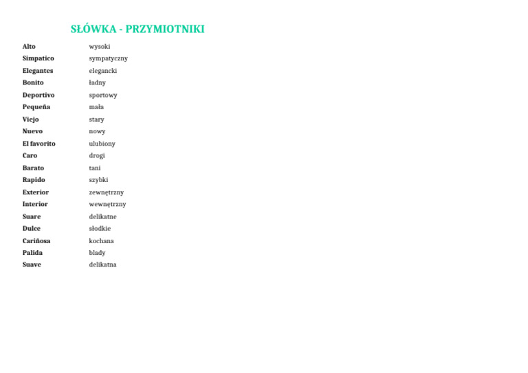 Przymiotniki Sprawdzian Klasa 3 Szkoła Podstawowa