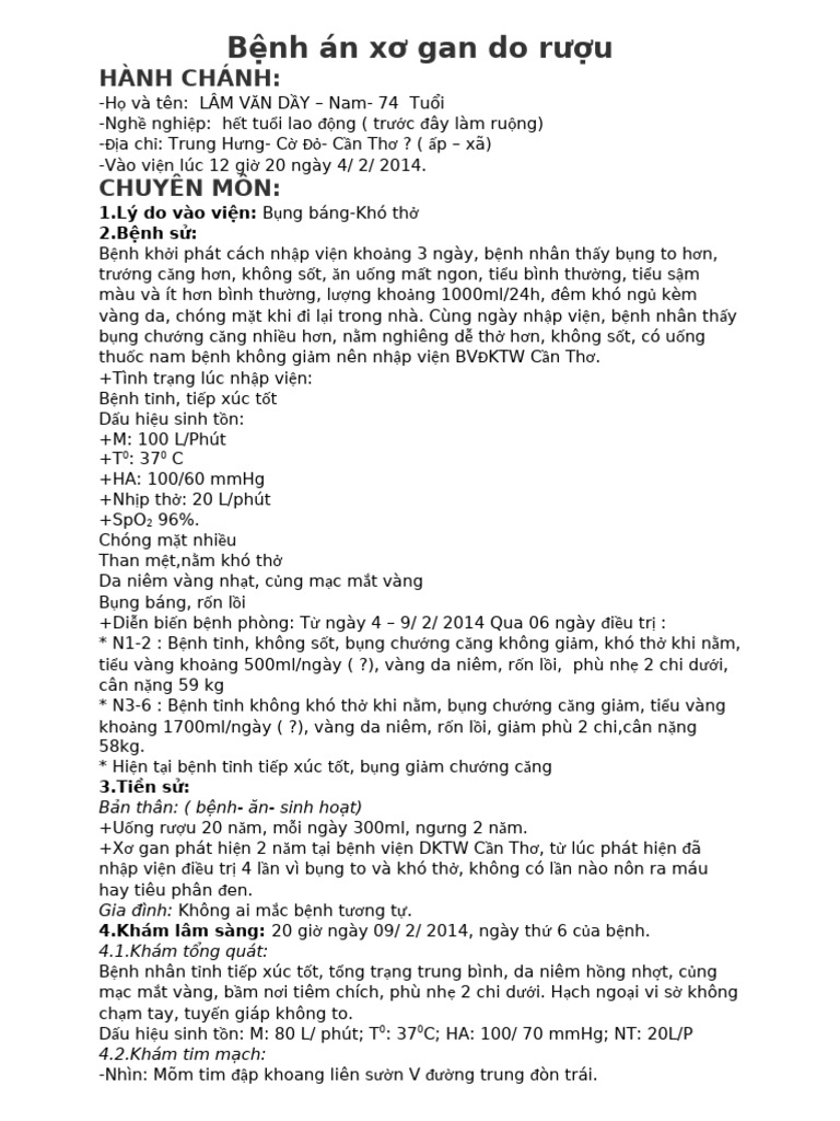 Bệnh án xơ gan do rượu | PDF