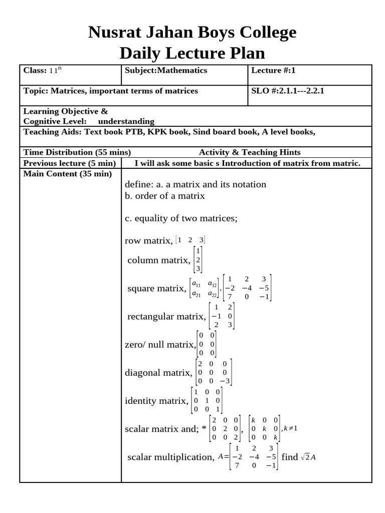 Daily Lesson Plan With Time Distribution | PDF