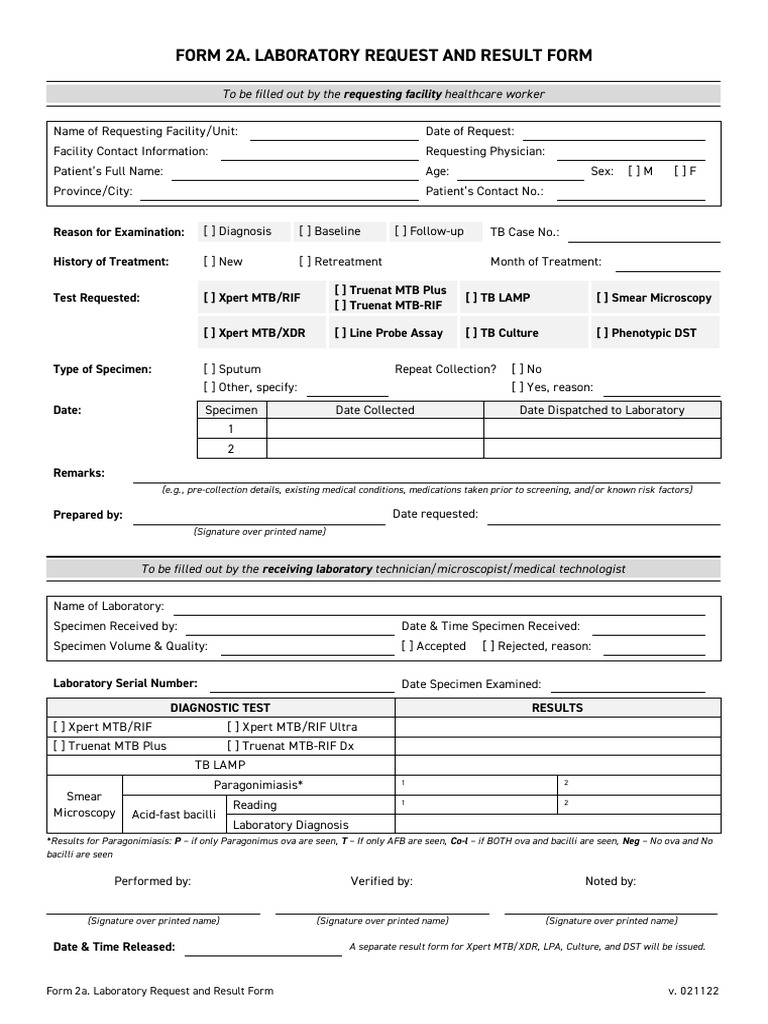 Form 2A - Laboratory Request and Result Form - v021122 | PDF